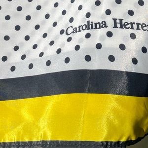 Carolina Herrera Satin Scarf White Polka Dot Yellow Trim